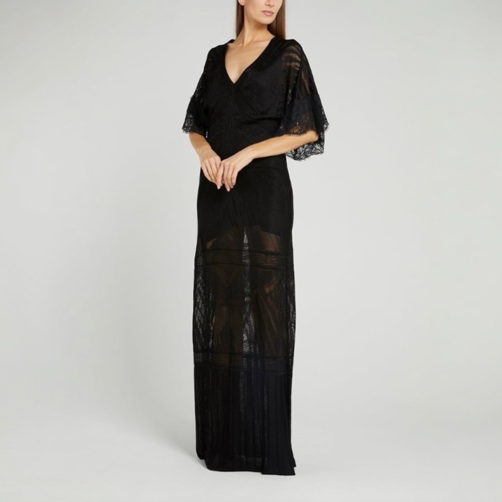US 8 ROBERTO CAVALLI BLACK TUNNEL LACE MAXI DRESS NWOT